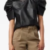 KIRA VEGAN LEATHER PUFF SLEEVE TOP