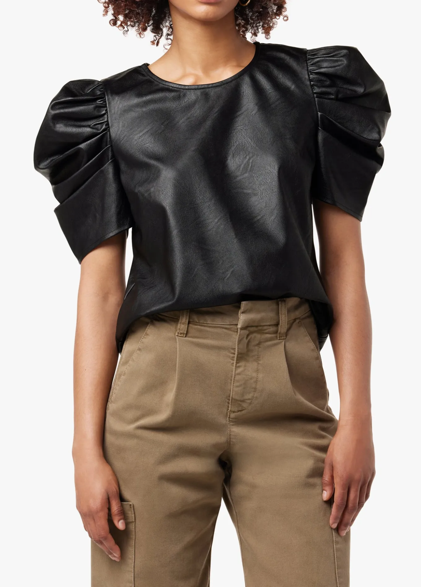 KIRA VEGAN LEATHER PUFF SLEEVE TOP