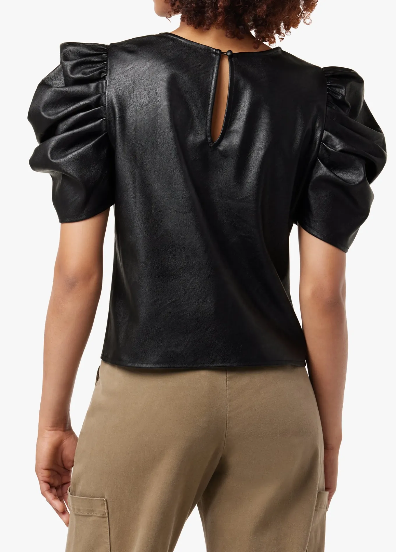 KIRA VEGAN LEATHER PUFF SLEEVE TOP