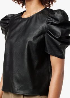 KIRA VEGAN LEATHER PUFF SLEEVE TOP
