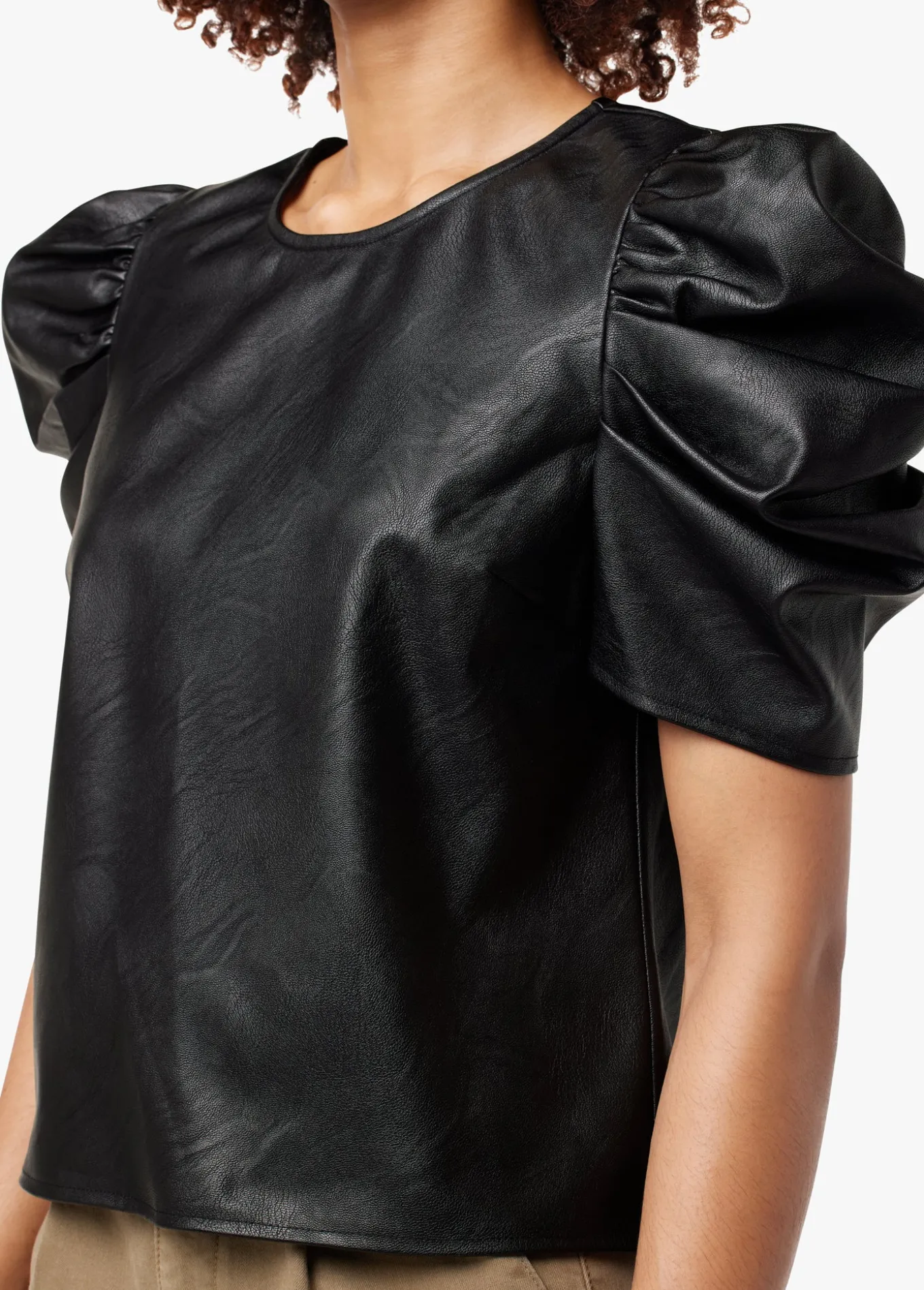 KIRA VEGAN LEATHER PUFF SLEEVE TOP