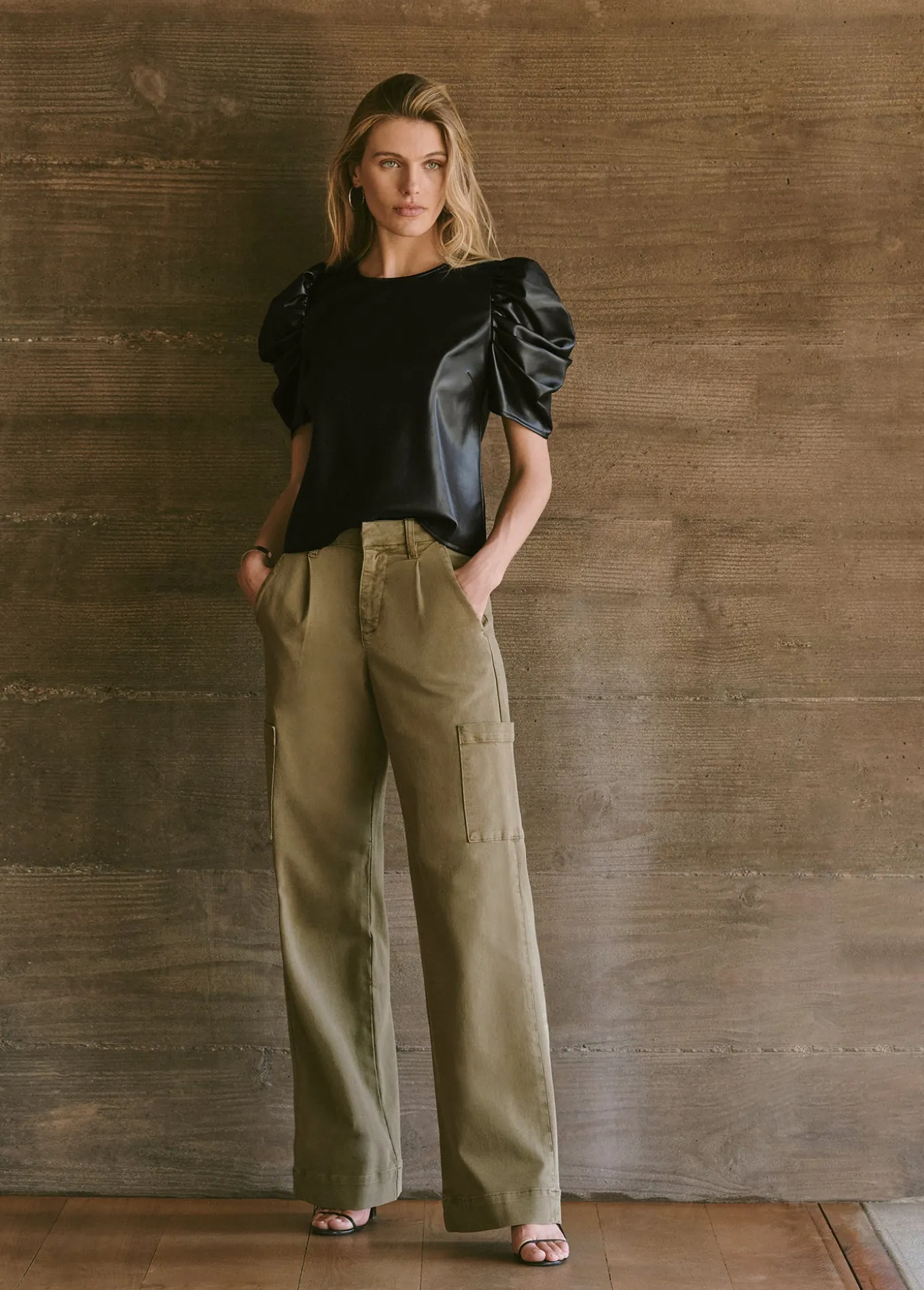 KIRA VEGAN LEATHER PUFF SLEEVE TOP