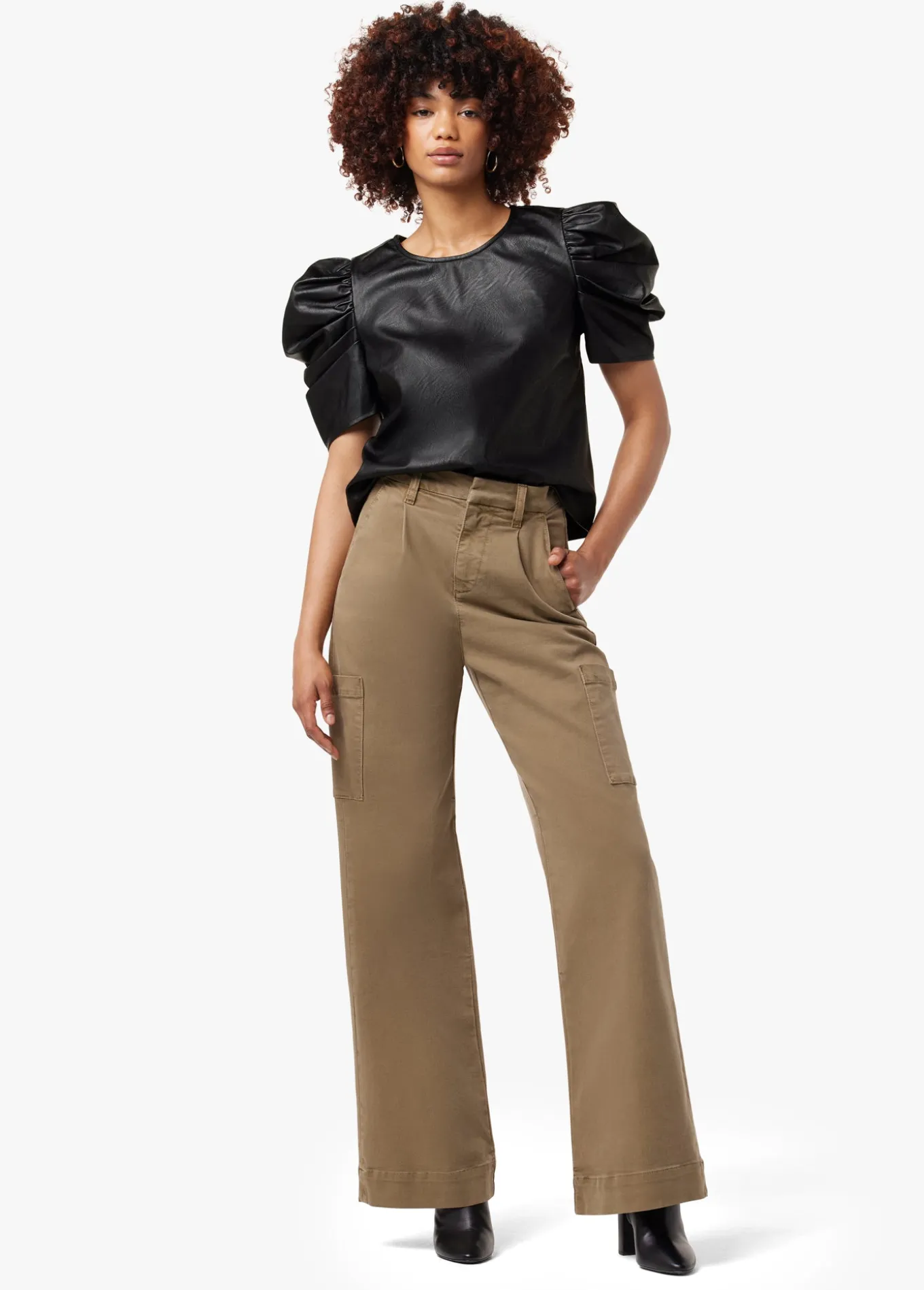 KIRA VEGAN LEATHER PUFF SLEEVE TOP